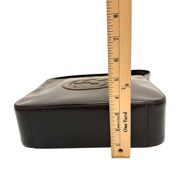 Vintage Gucci Authentic Women's Brown Patent Leather Embossed Logo Shoulder Bag - Picture 8 of 12